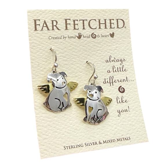 Far Fetched Jewelry - Far Fetched Angel Puppy Dog Dangle Earrings 925 Sterling Silver Artisan Handmade
